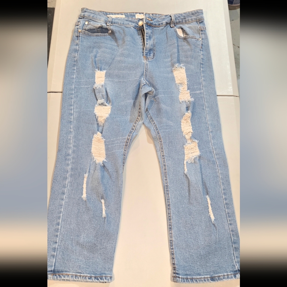 Classic Blue Distressed Straight Leg Jeans (7c7) - Picture 3 of 11
